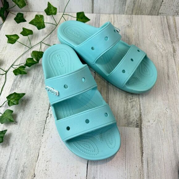 Crocs Classic Slide M11 Sandals Blue Slip On Double Strap Flats Shoes - Picture 1 of 7